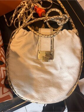 Jimmy Choo White Textured Crossbody with Snakeskin Trim